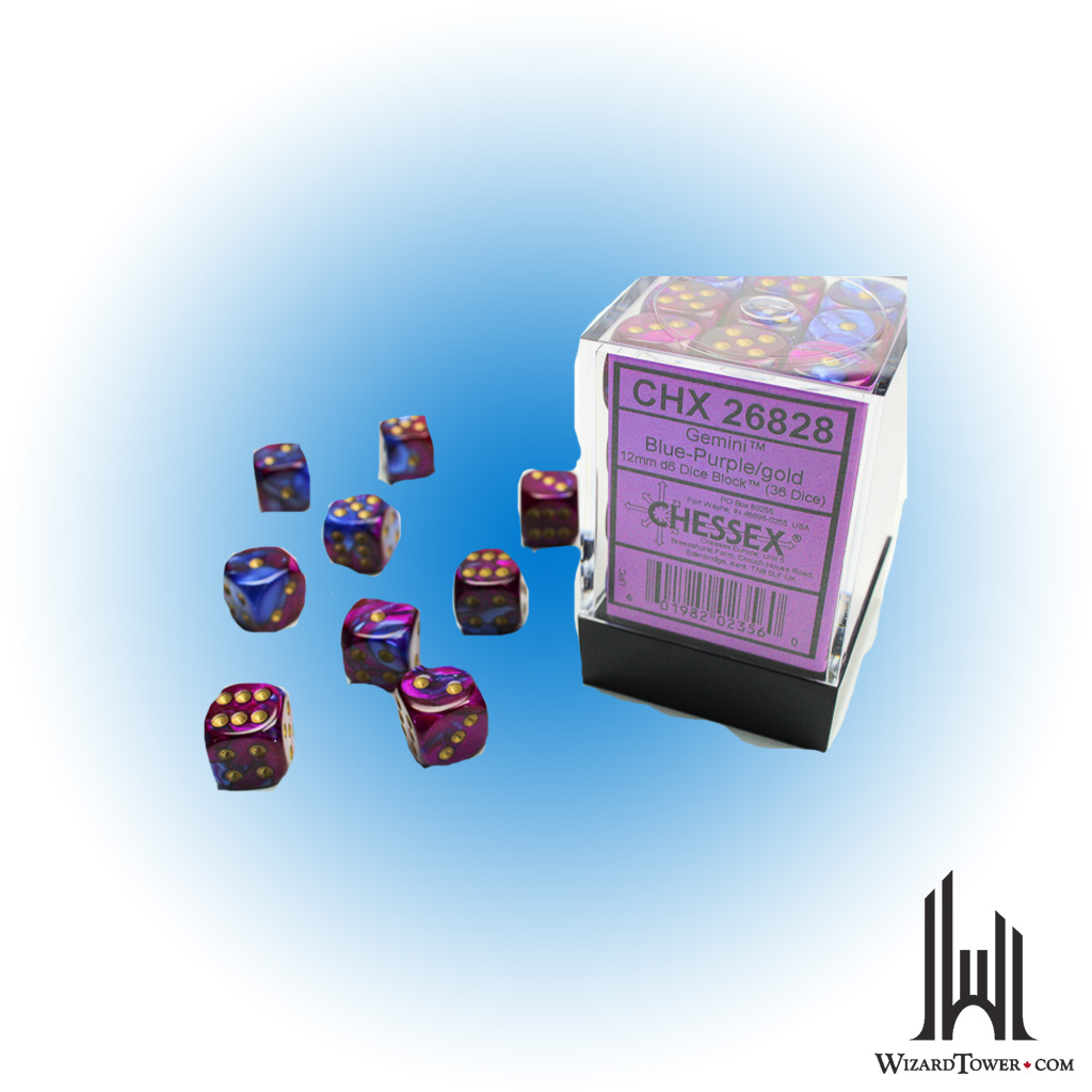 Dice Set - Gemini Blue-Purple / Gold 12mm d6 36ct